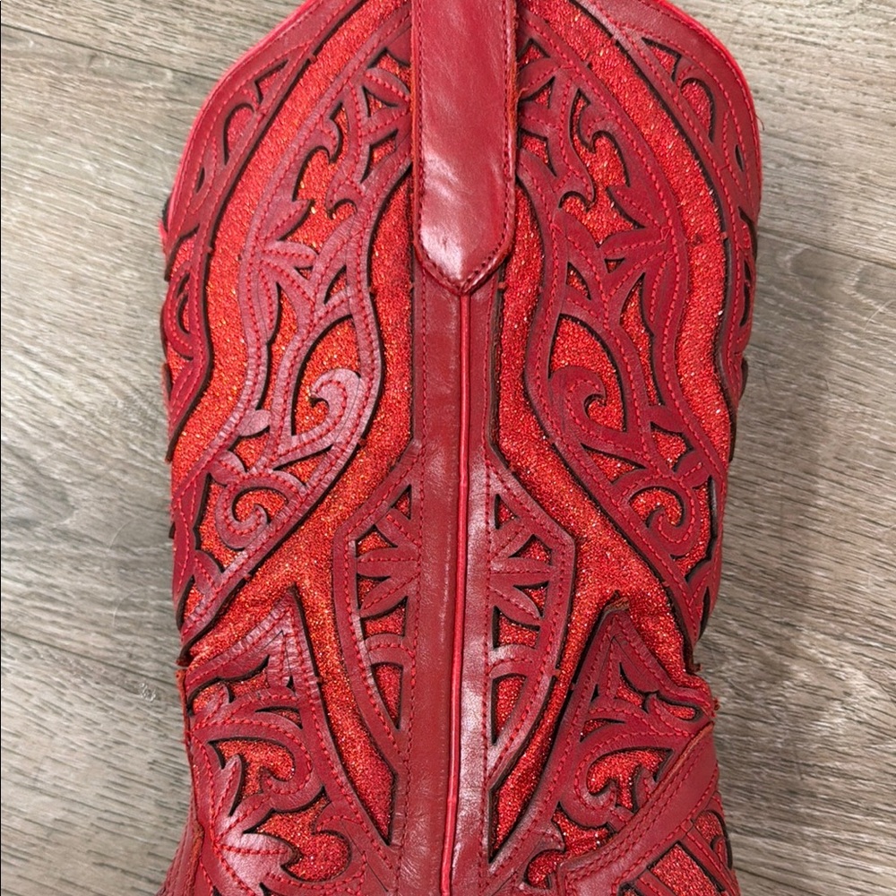Red Women's Embroidered Western Cowboy Boots JB DILLON size 8 - Picture 3 of 6